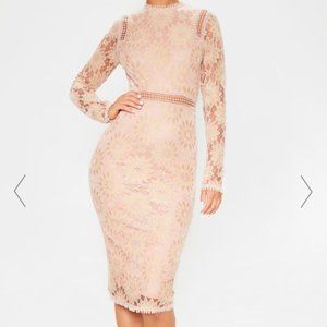 CARIS DUSTY PINK LONG SLEEVE LACE BODYCON DRESS